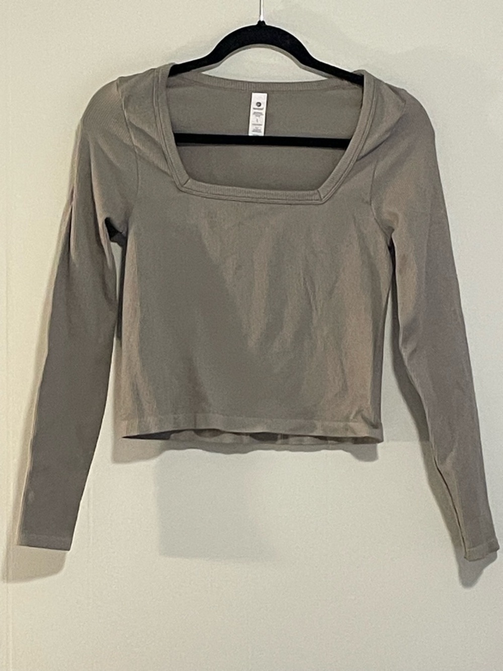 90 Degree By Reflex Long Sleeve Square Neck Crop Top - Taupe. Item # 11421
